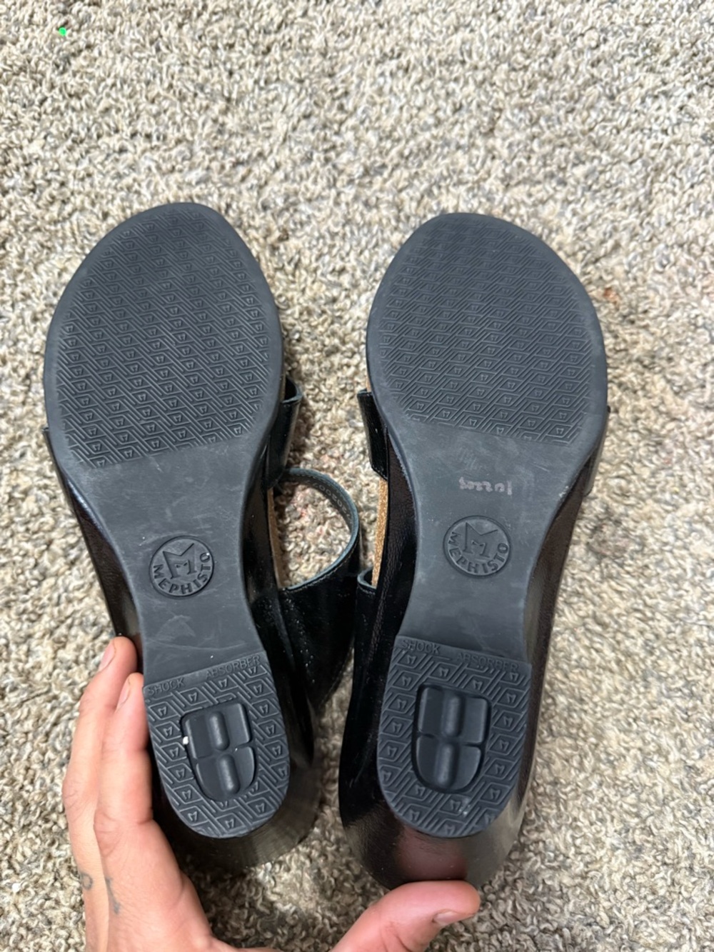 Mephisto Black Patent Leather T-Strap Jewel Sandals - Picture 4 of 4